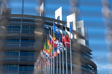 Vlajky zemí Evropské unie před Evropským parlamentem. Zdroj: Pixabay